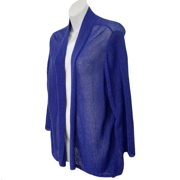 Eileen Fisher Women Sweater Size 2X Blue Loose Knit Linen Blend Open Front - Picture 1 of 11